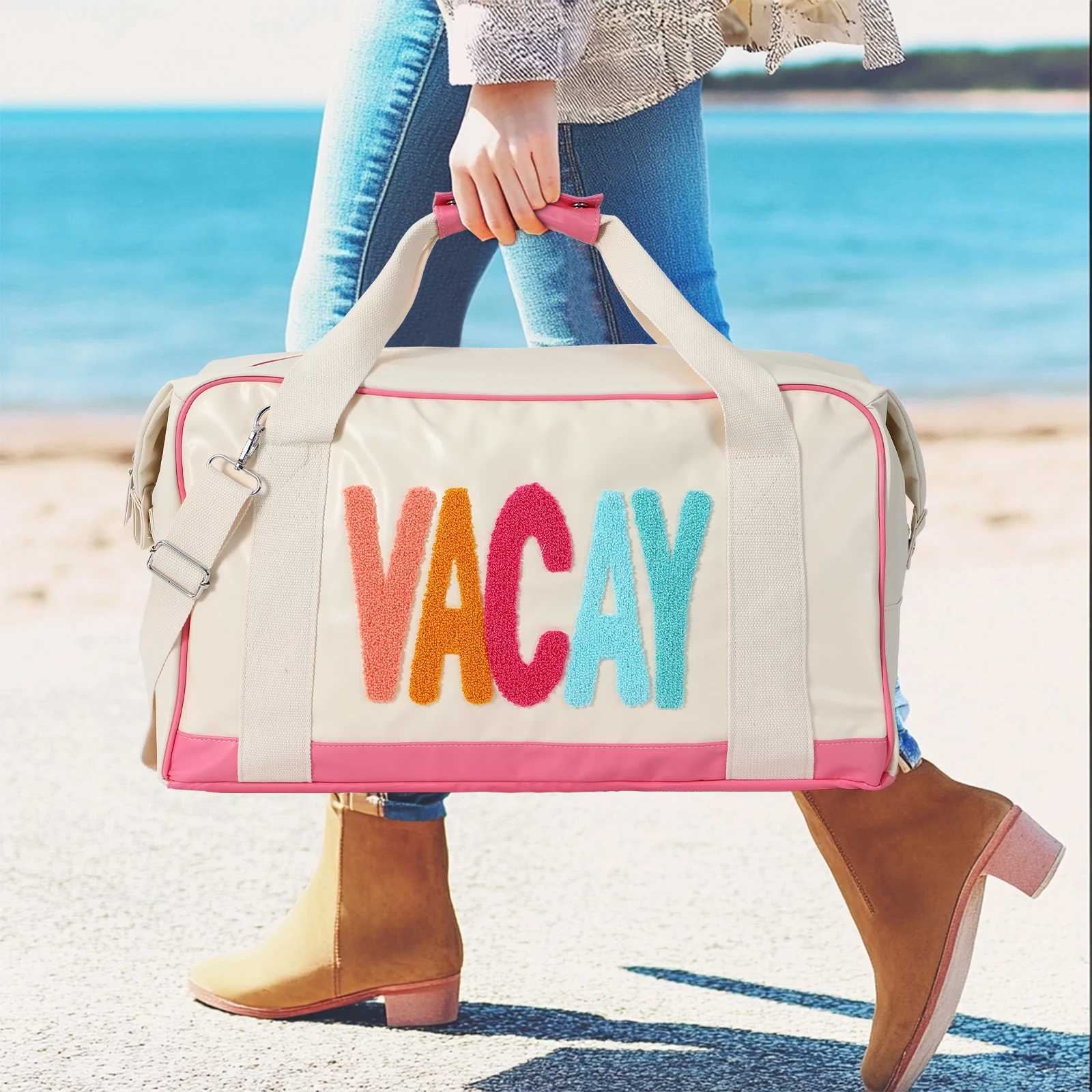 Chenille Letter Travel Bag Large Patchwork PU Leather Weekender Overnight Bag For Women Carry on Bags Travel Tote Vacation W250618