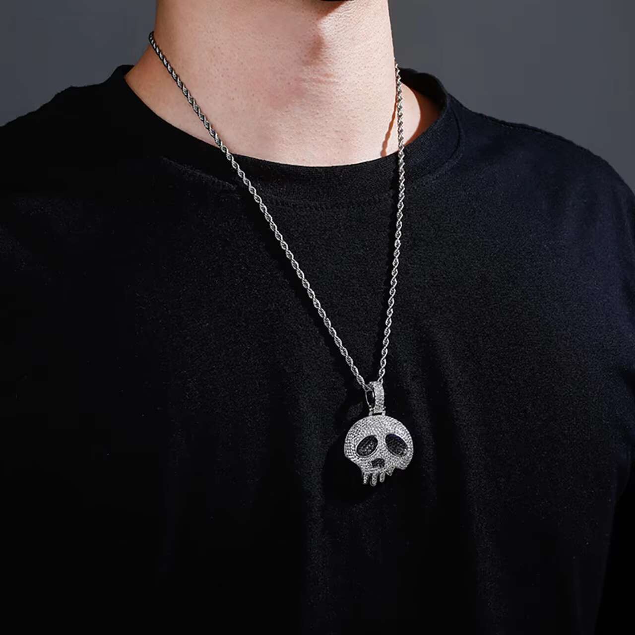 Mens 14K Gold 925 Silver Moissanite Pendant Chain Necklace Flooded Ice Broken Skull Head Hip Hop Style Charm