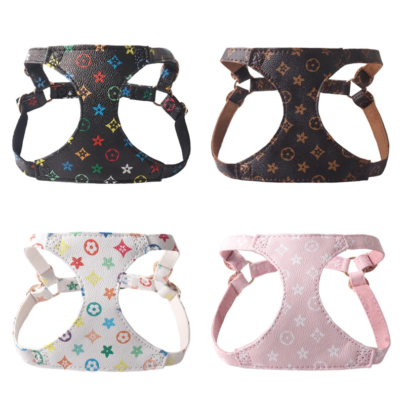 Step In Dog No Pull Imitation Design Print Adjustable Soft PU Leather Suede Lining Pet Vest Harness And Leash Set For Small Medium Dogs XS B141 42C96