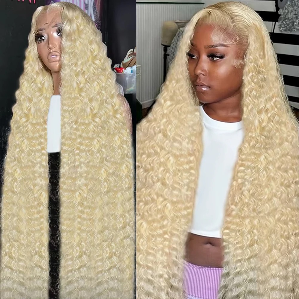 613 Curly Honey Blonde Lace Front Wigs Loose Deep Wave 13x4 HD Water Wave Color Transparent Lace Frontal Wigs Synthetic Human Hair Wig
