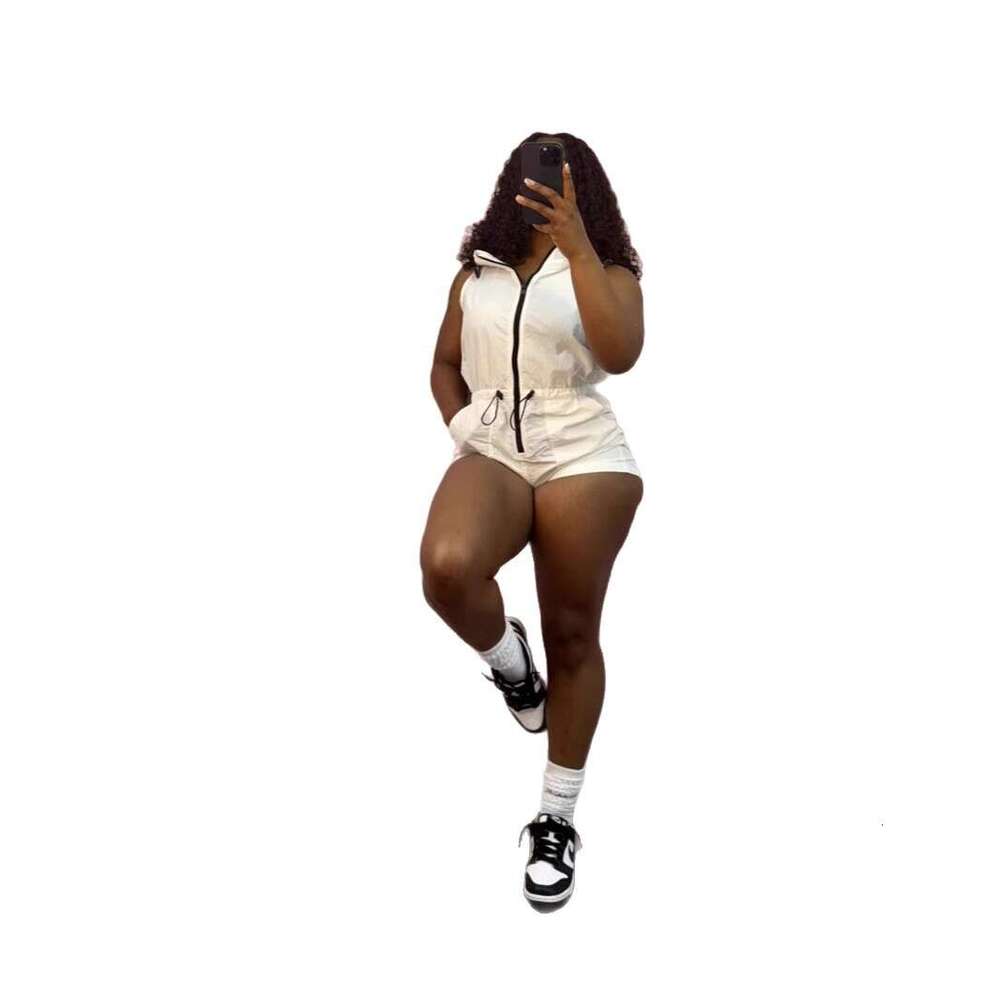 Summer New Hot Solid Color Personality Fashion Zipper Women's Jumpsuit Romper B5