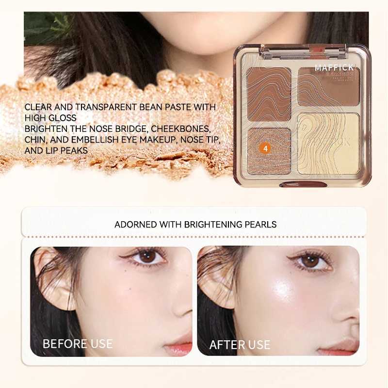 MAFFICK 4-Color Contour Palette Matte Brightener and Shimmer Highlight - Versatile Multi-Use Palette for Eye Shadow Contouring XJ250618