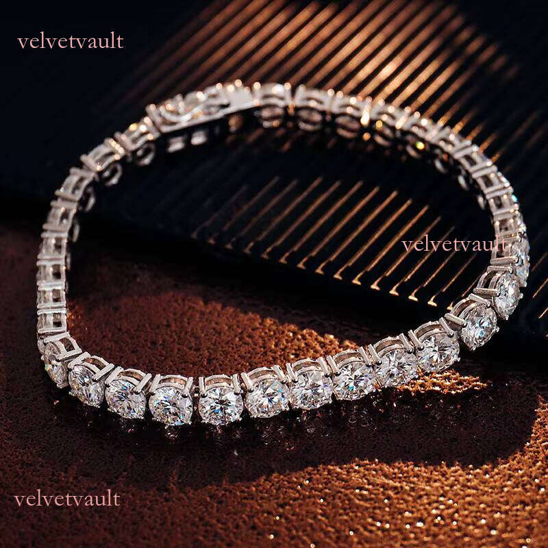 6mm Round Brilliant Cut Mossanite Chain Sier Claw Setting Tennis Bracelet Hip-Hop Boutique Jewelry