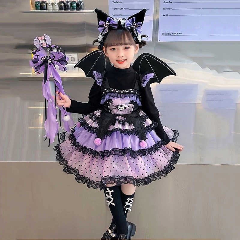 Sanrio Sanrio Dress Kuromi Lolita Christmas Childrens Costume Dresses Puffy Skirt Suit Cute Anime Kawaii New Party Clothes GiftXJ250618