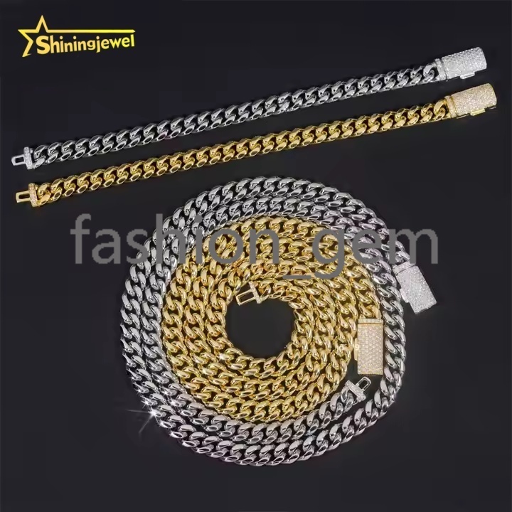 8MM Wide 925 silver Cuban Chains + 925 Silver VVS Moissanite Lock Fashion Men Hip Hop Necklace Bracelet