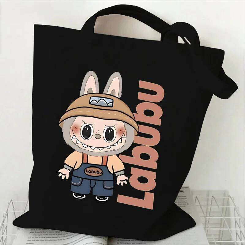 New Creative Labubu Cute Cartoon Large-Capacity Female Shoulder Han Feng Portable Canvas Bag With Design Sense
