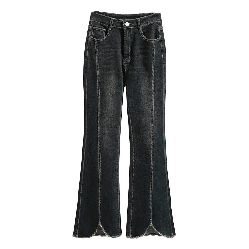 Plus Size Plus Size Slim Fit Micro Flare Jeans Elastic Frayed n Sensation Fat MM Slimming Hip Covering Bell Pants Women 250609