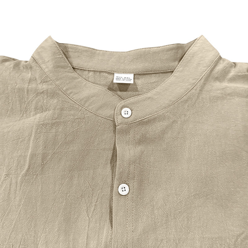 Men's linen shirt long-sleeved casual shirt stand-up collar breathable new Chinese-style pocket shirt European code: S-3XL