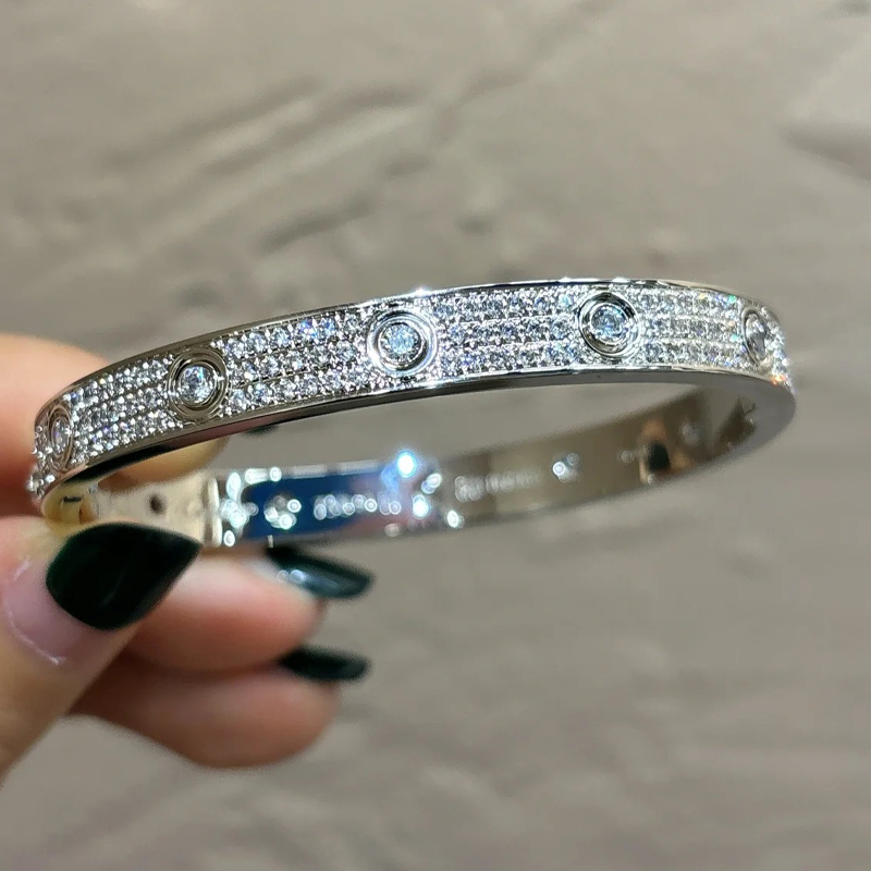 Wholesale Classic Moissanite Bangle Bracelet 925 Sterling Silver Full Moissanite Diamond Bangles for Gifts