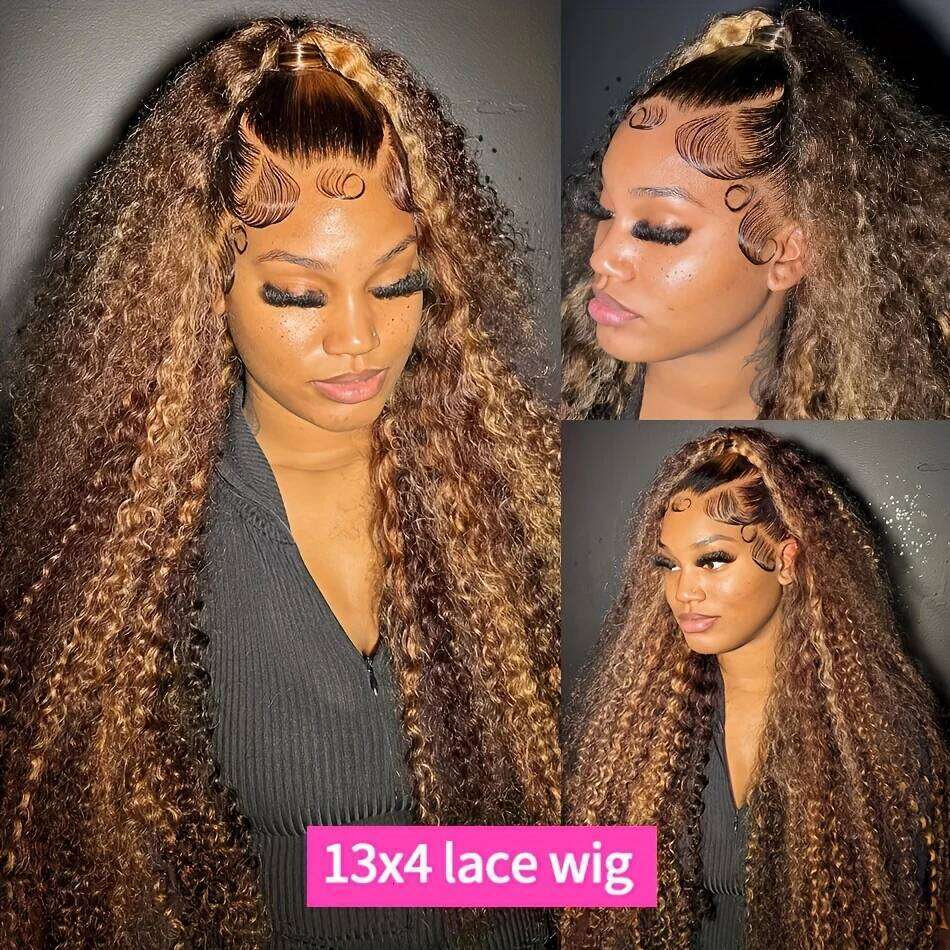 Highlight Human Hair Curly 13x4 Deep Wave 13x6 Hd Lace Frontal Wig 30 Inch Ombre 4/27 Brazilian Wigs