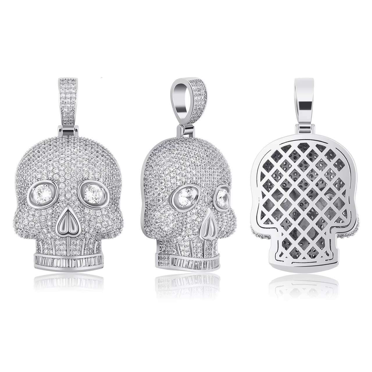 Totally Iced Full VVS Moissanite Diamond Hip Hop Style Eye Stone Skull Pendant Necklace Charm