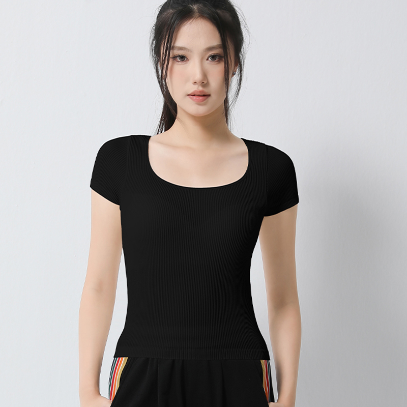 Figure-Hugging Womens Short Sleeve Tee Square Neck Bra Style With Integrated Cushioning for Comfortable Fit