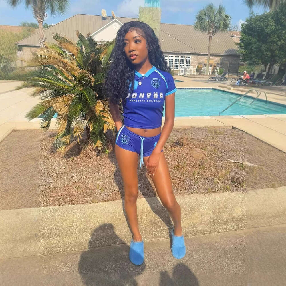 Summer New Hot Casual Trendy Women's American Style Sports Shorts Crop Top Set B5