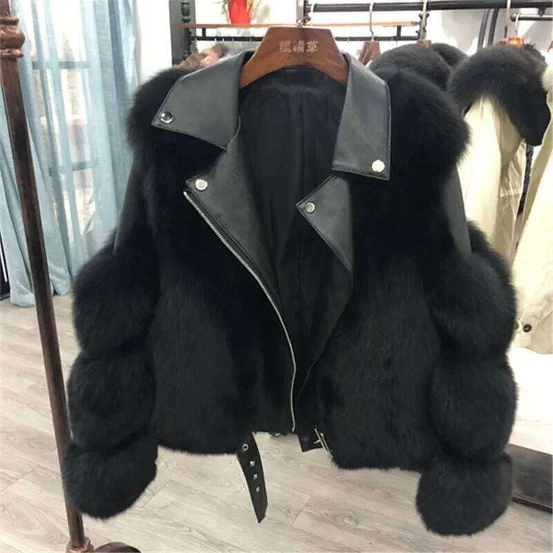 Women Winter Faux Fox Imitation Fur Coat Ladies Motorcycle Clothing Fashion High Quality Thick Warm Coats Female Jacket 779
