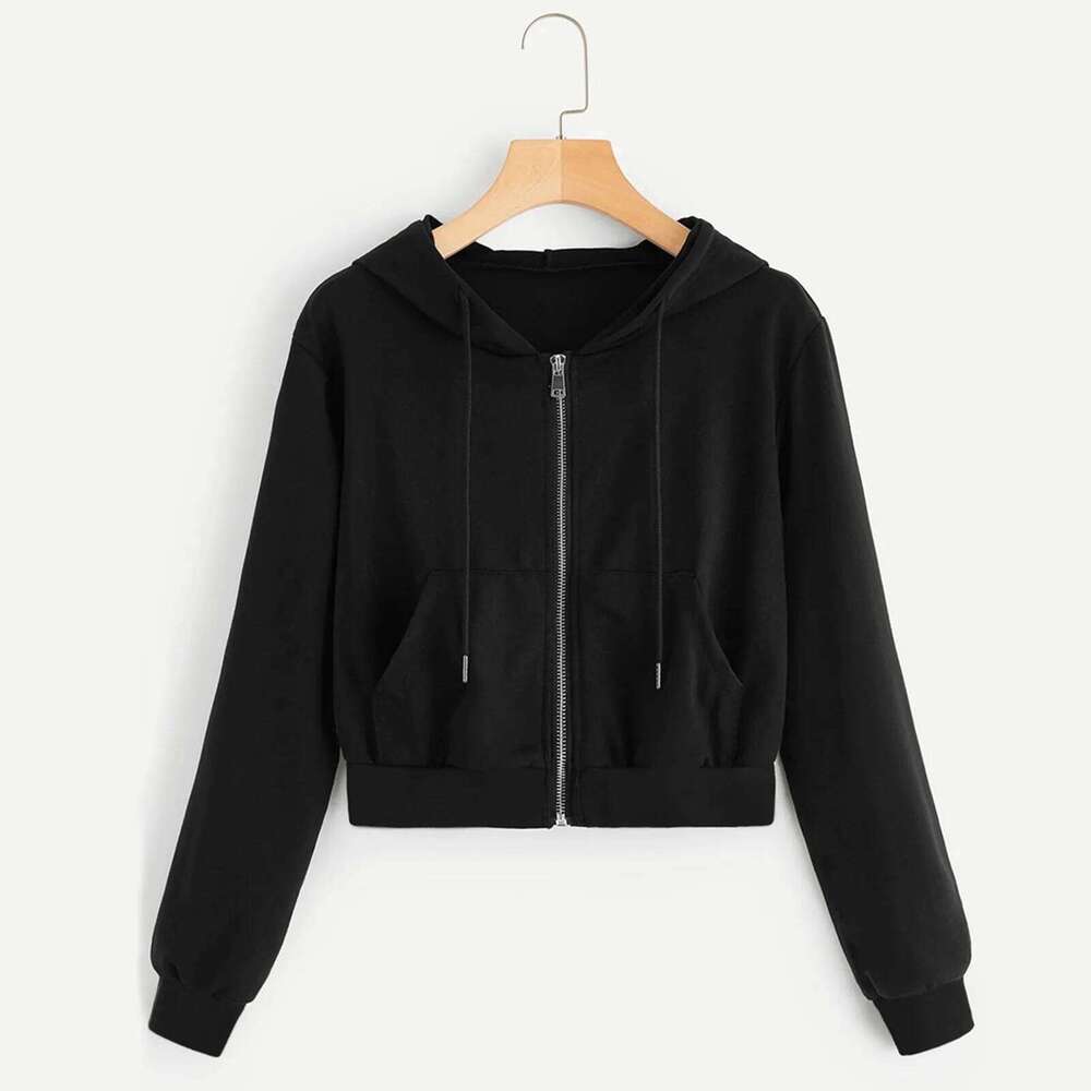 Autumn 2024 Haruku Style Hoodie Solid Color Long Sleeve Full Zipper Pockets Outdoor Sports Three Cut Hoodies