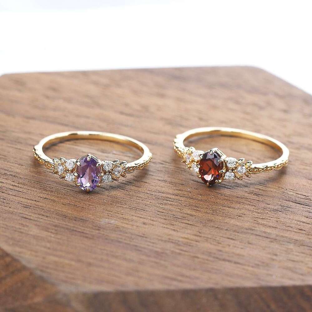 High Red Pomegranate Flower Light Luxury Palace Simple Women's Imitation Natural Amethyst Hand Jewelry Ring