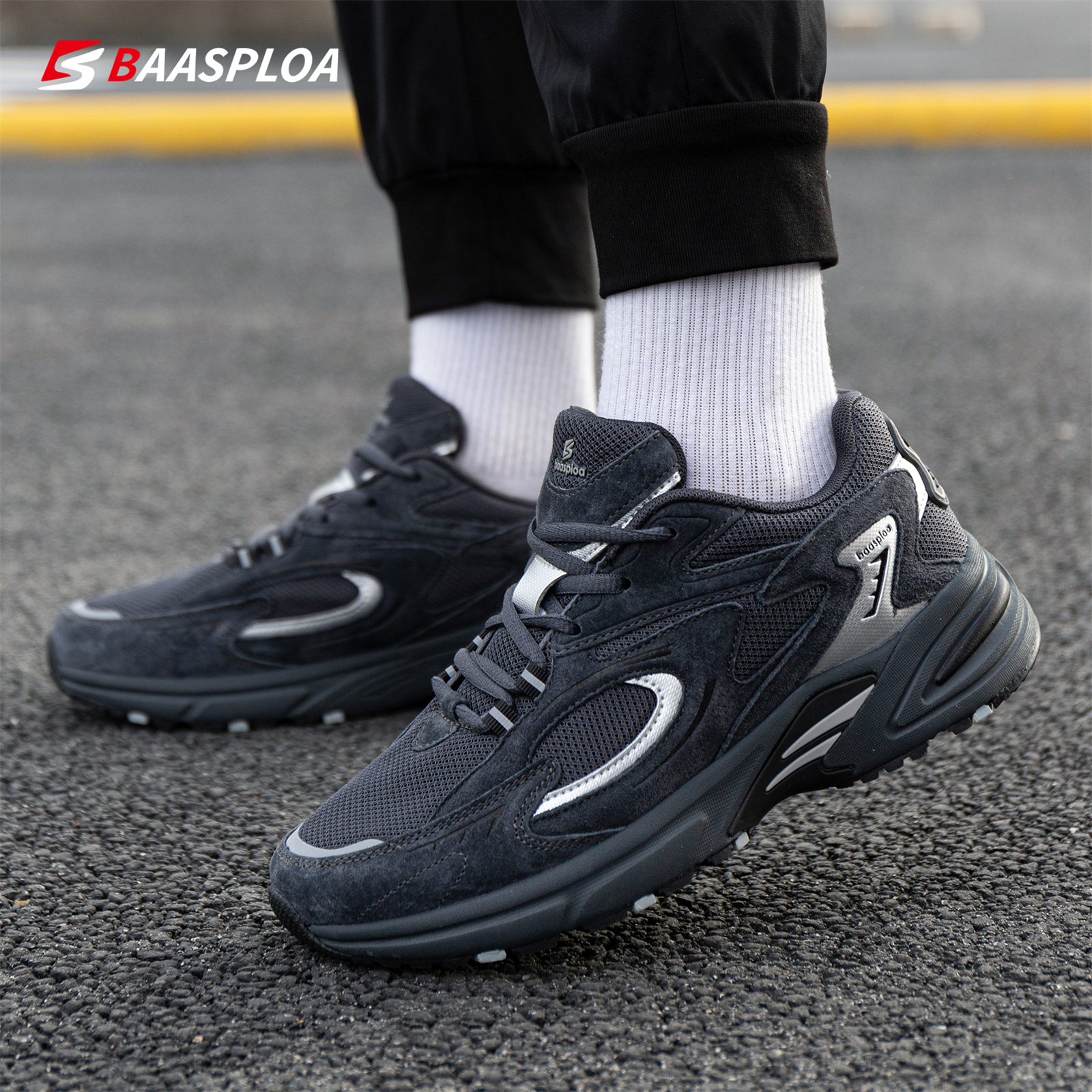 Baasploa Men Casual Sneakers New Mesh Breathable Retro Sport Shoes Male Comfort Lightweight Soft Walking Sneakers