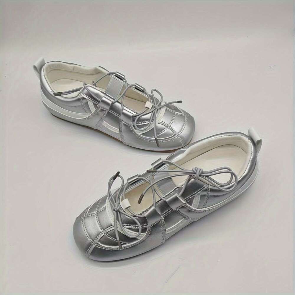 Women'S 2025 New Arrival Ballet-Inspired Low-Top Sneakers - Comfortable Lace-Up with Toe, PU Cover Upper & Rubber Sole, Summer Versatile Shoes fo