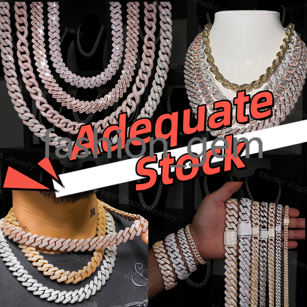 Hiphop Cuban Chain Iced Out Custom 4 Row New Square 925 Sterling Silver Vvs Moissanite Cuban Link Chain