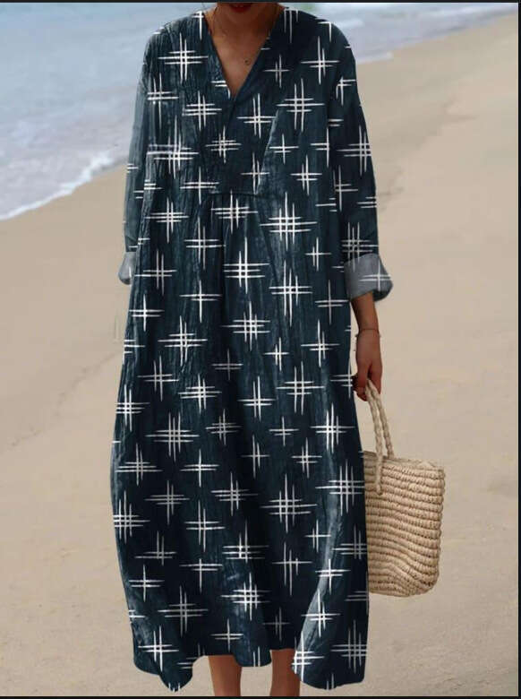 New Autumn Plus Size V-Neck Creative Casual Loose Long Sleeve Dress B5