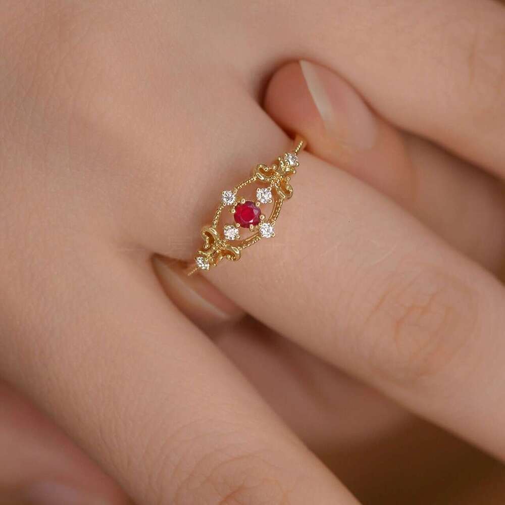 French Style Imitation Red Hollow Design Personality High-end Feel Beaded Edge Index Finger Ring for Women