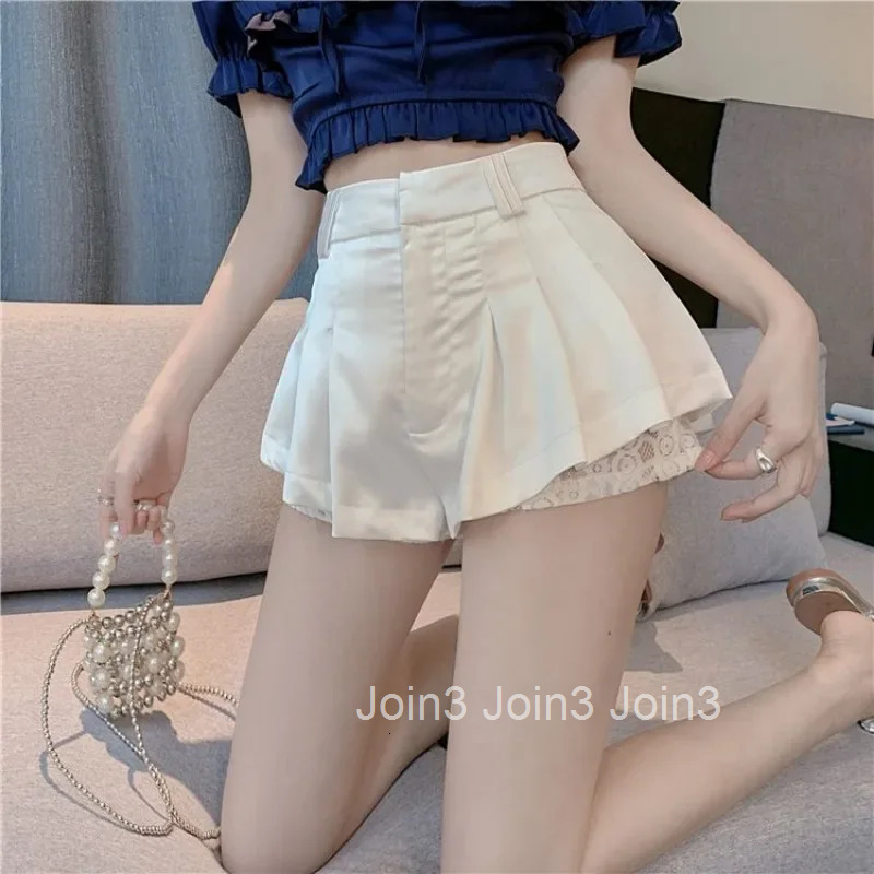 Cute Skirt Pants Wide White High Waist Shorts for Women Micro Mini Kawaii Woman Short Lace Culotte XL Harajuku Fashion New In