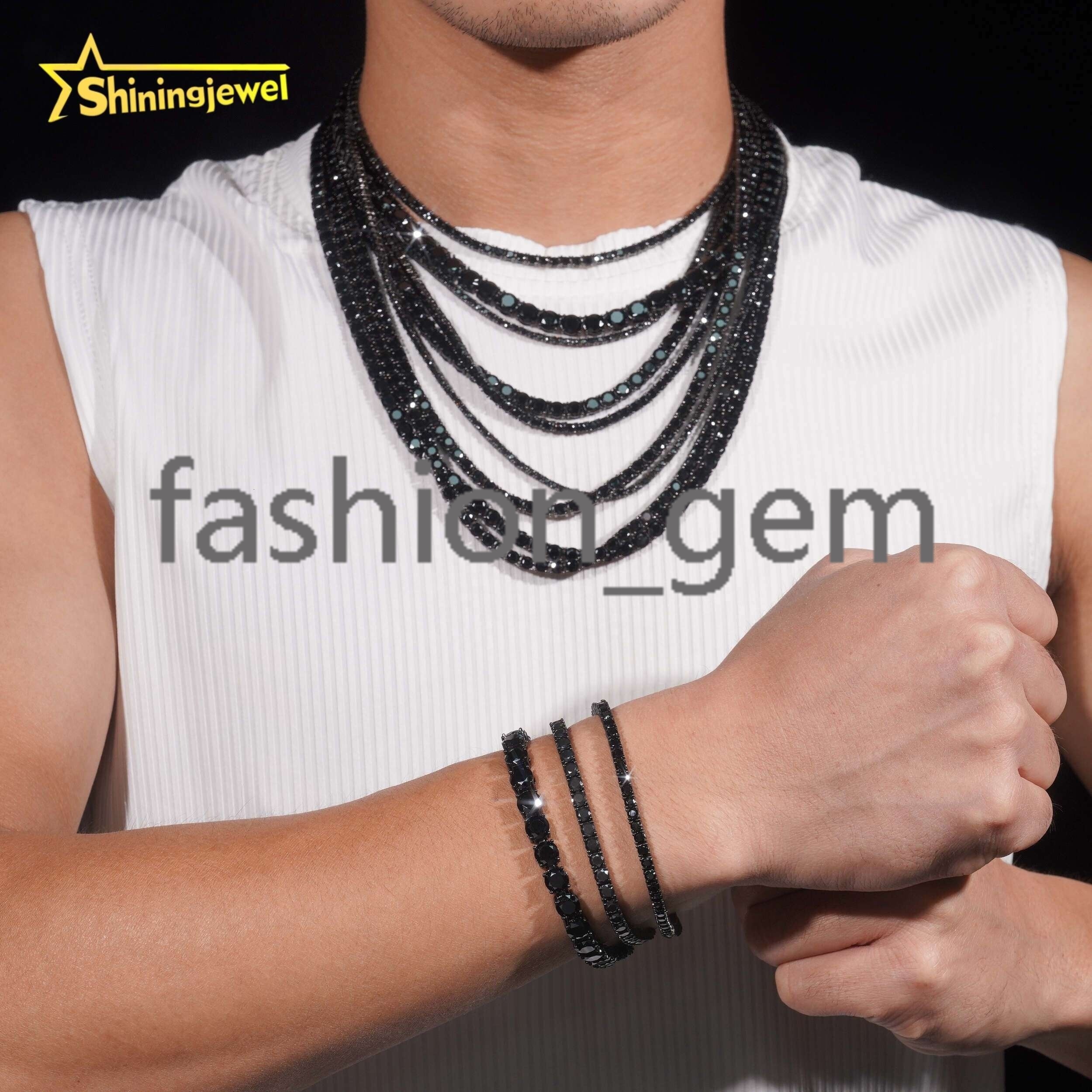 925 Silver Jewelry Hip Hop GRA Certificate Black Gold Plated Necklace Black Moissanite Tennis Chain