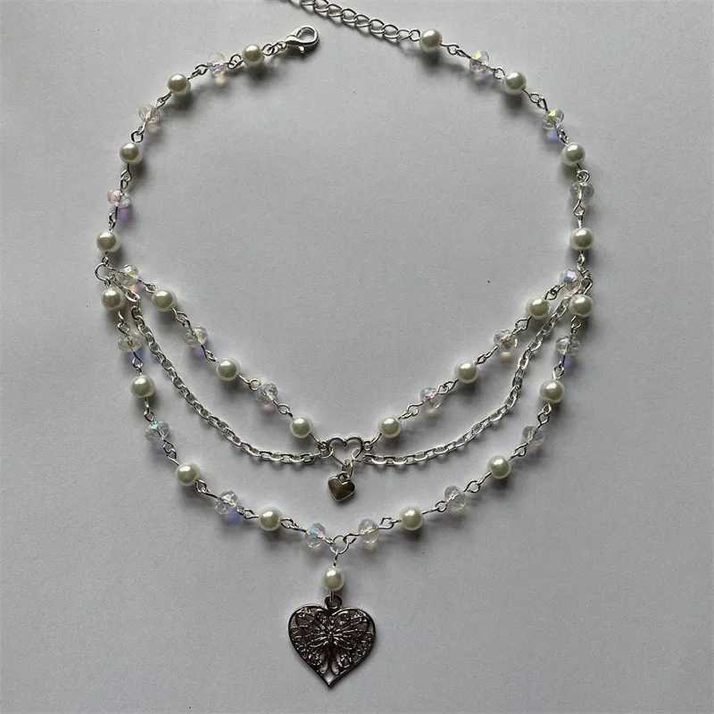 Pearls Butterfly Heart Fairycore Choker Necklace Y2K Pixie Fairycore Cottagecore Rosary Necklace W250618