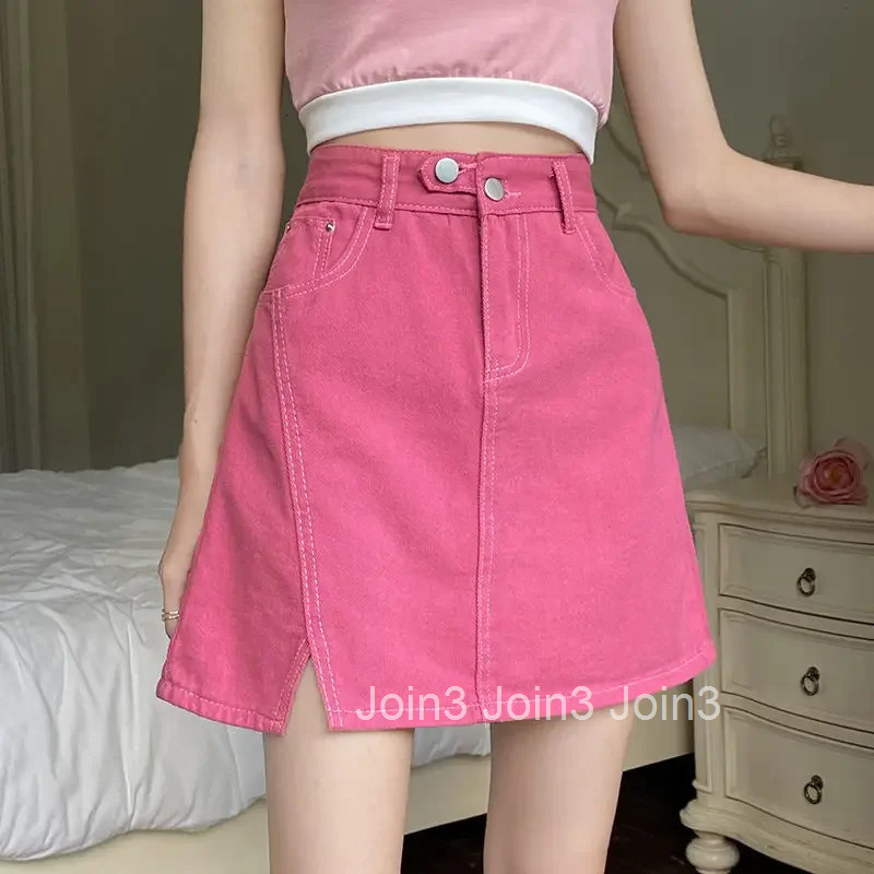 Mini Gyaru Short Woman Denim Skirt High Waist Jeans Skirts for Women White Kawaii with Pocket Black Cute 2025 Trend Harajuku V