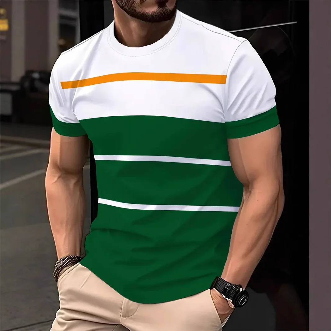 3D Line Printed MenS TShirts Fashion For Men Street Short Sleeved Oversized Top Tees Daily Casual Sportswear 250616