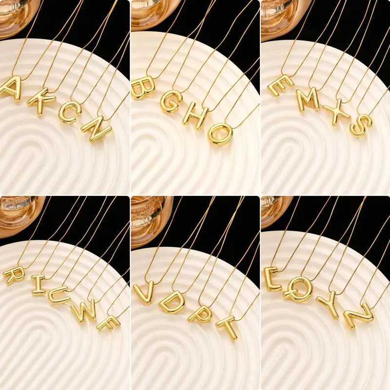 Stainless Steel Chain Gold Color Letter Necklaces Chunky Alphabet Balloon Bubble Initial Pendant Necklace for Women Men Jewelry W250618