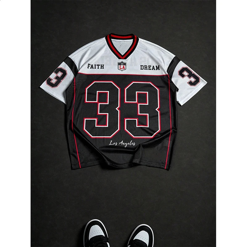 MenS Mesh Fabric Jersey TShirt VNeck Loose And Trendy Street Wear HipHop Rock Tee Los Angeles Digital Printed Top 250616