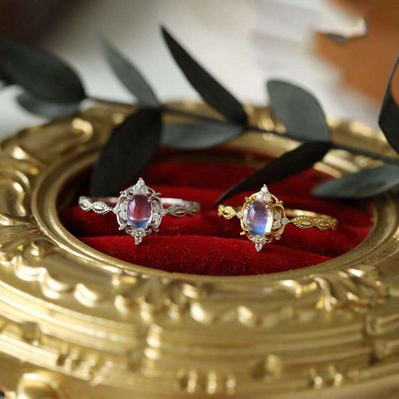Inlaid Anti-Moonstone for Women, Ins Style, Niche Design, High Aesthetic, Adjustable Open Ring