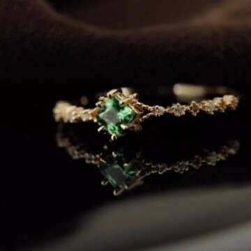 Color Inlay Natural Tsavorite Emerald Same Style Light Luxury Versatile Ring
