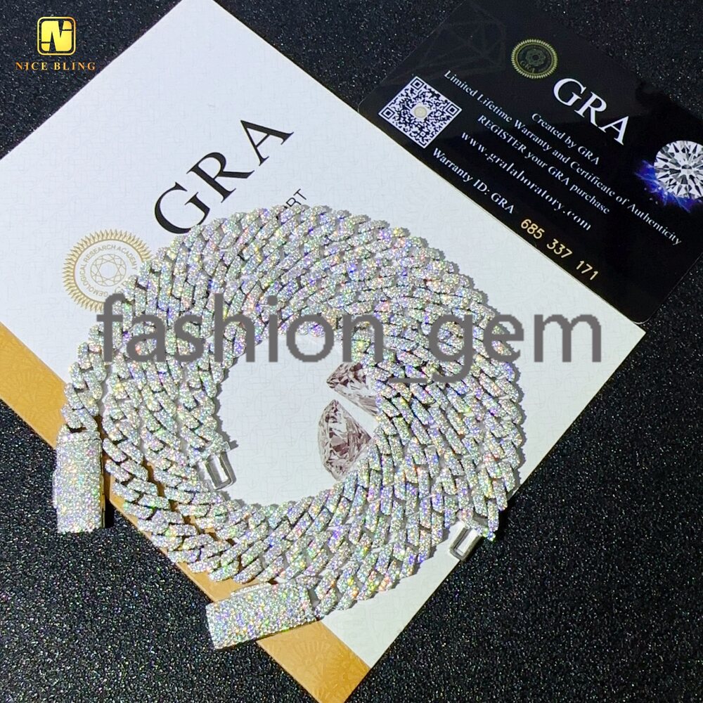 Real Gold Plated 8mm Cuban Link Chains Hip Hop Jewelry 925 Silver Moissanite Cuban Necklaces bracelets