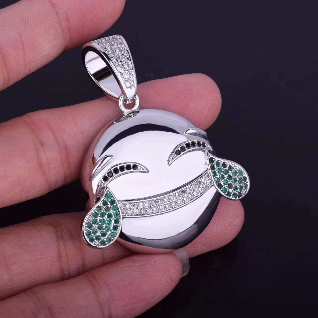 18K Gold Silver Funny Face Micro Pave Moissanite Pendant Necklace Hip Hop Style for Men Women