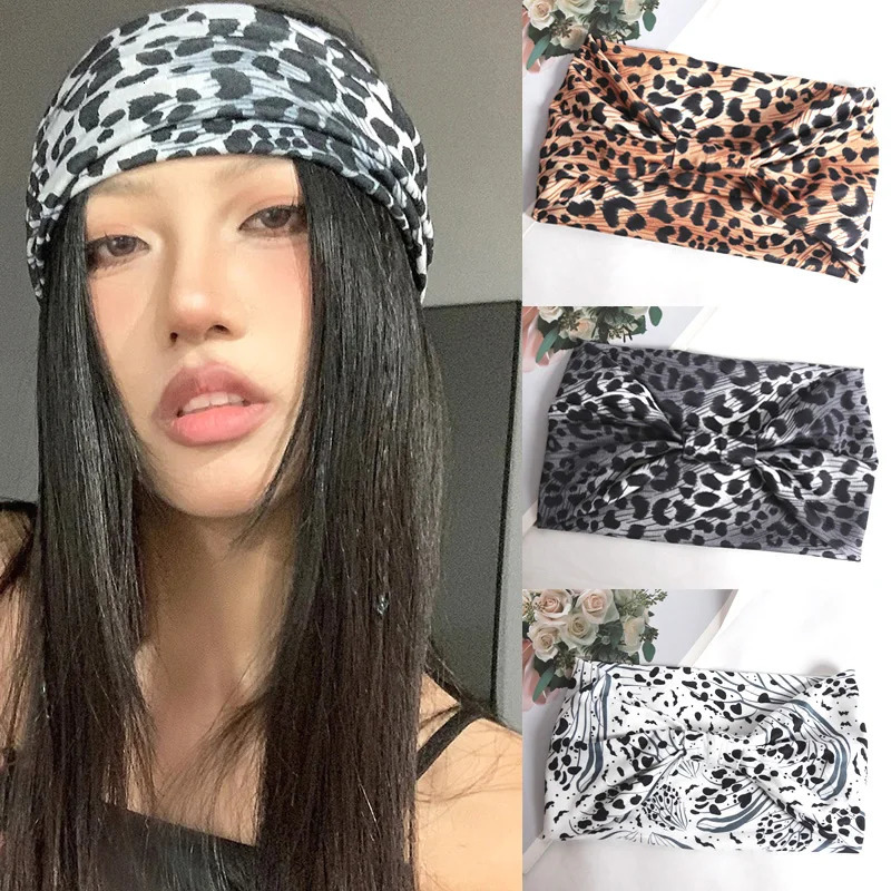 Women Wide -Side Pilates Elastic Hair Bands Yoga Leopard Print Headband Running Cycling Turban Makeup Hair Hoop Makeup Headwrap 250617