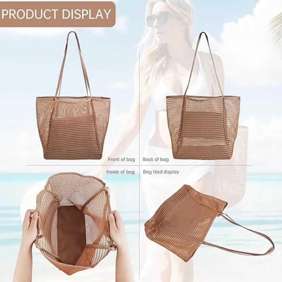 Universal Mesh Storage Bag - Waterproof and Sandproof Large Beach Mesh Handbag Stray Bag Suitable for Swimming Pool Travel Bag B250618
