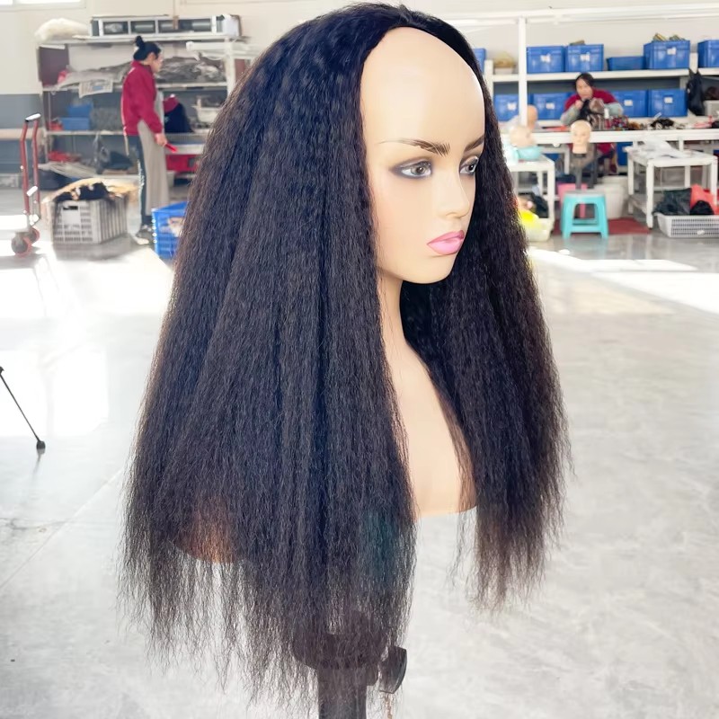 12A Grade Remy Kinky Straight Half Wig with Flip Over Design3/4 human glueless Natural Hair Color