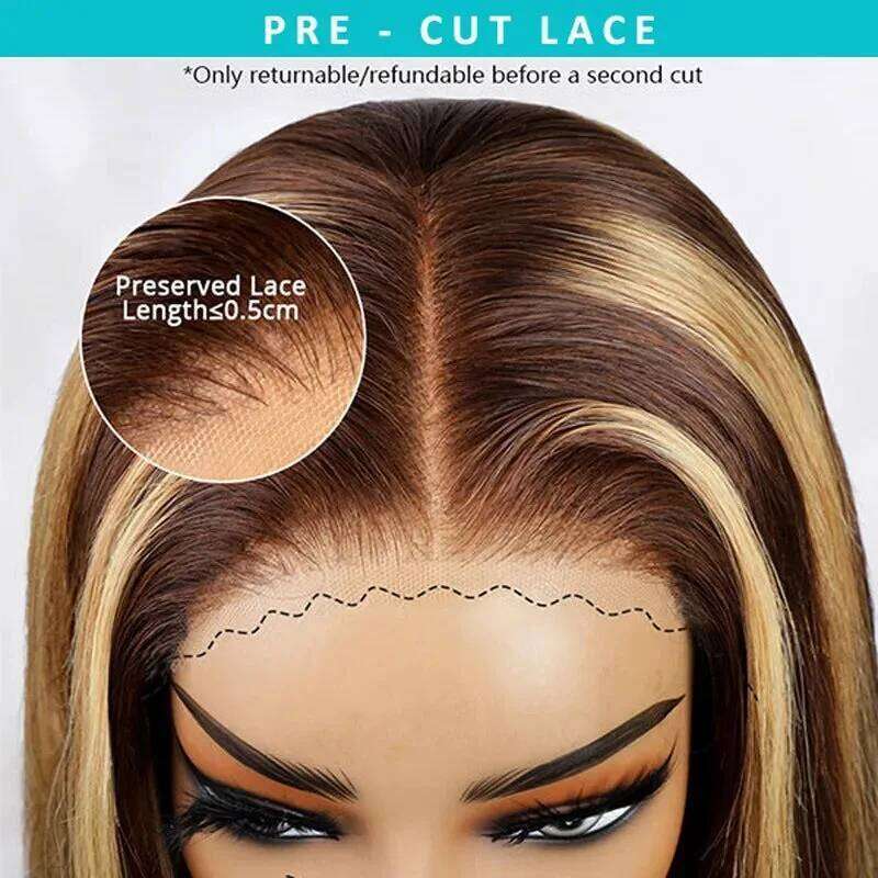 Wear and Go Glueless Human Hair Pre Cut 5x5 HD Closure 180% Highlight Ombre Lace Front Wigs 4/27 Honey Blonde Wig