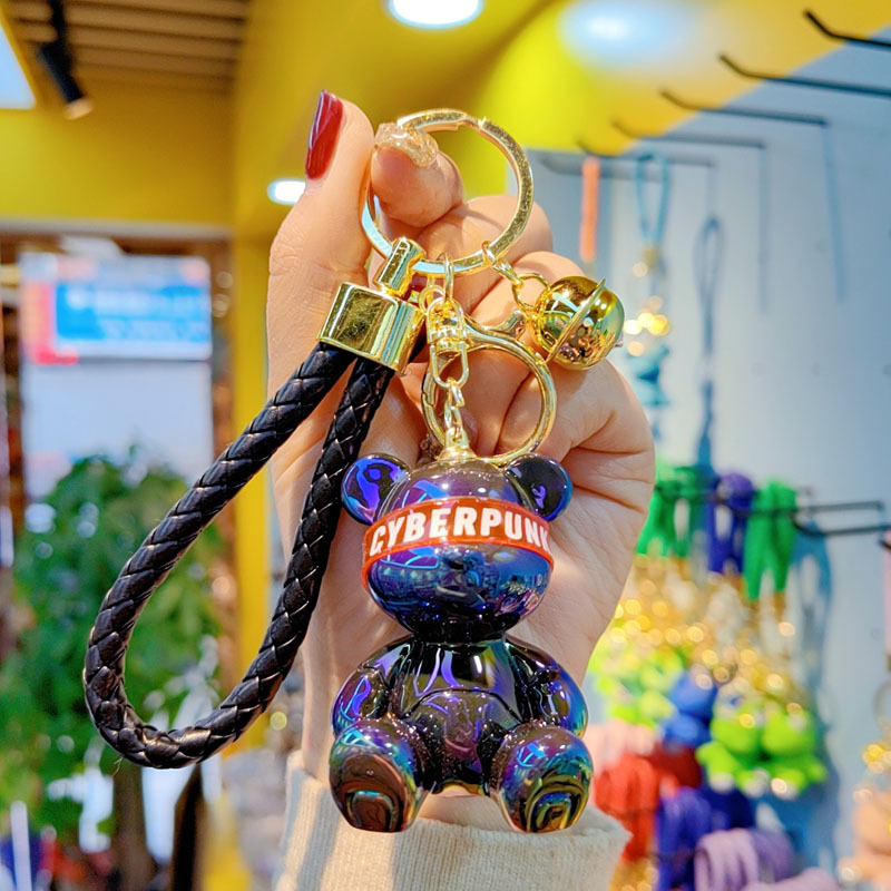 Car keychains Cartoon Resin Colorful Gradient Sitting Future Bear Keychain Creative Internet Celebrity Bear Pendant Female Exquisite Car Key