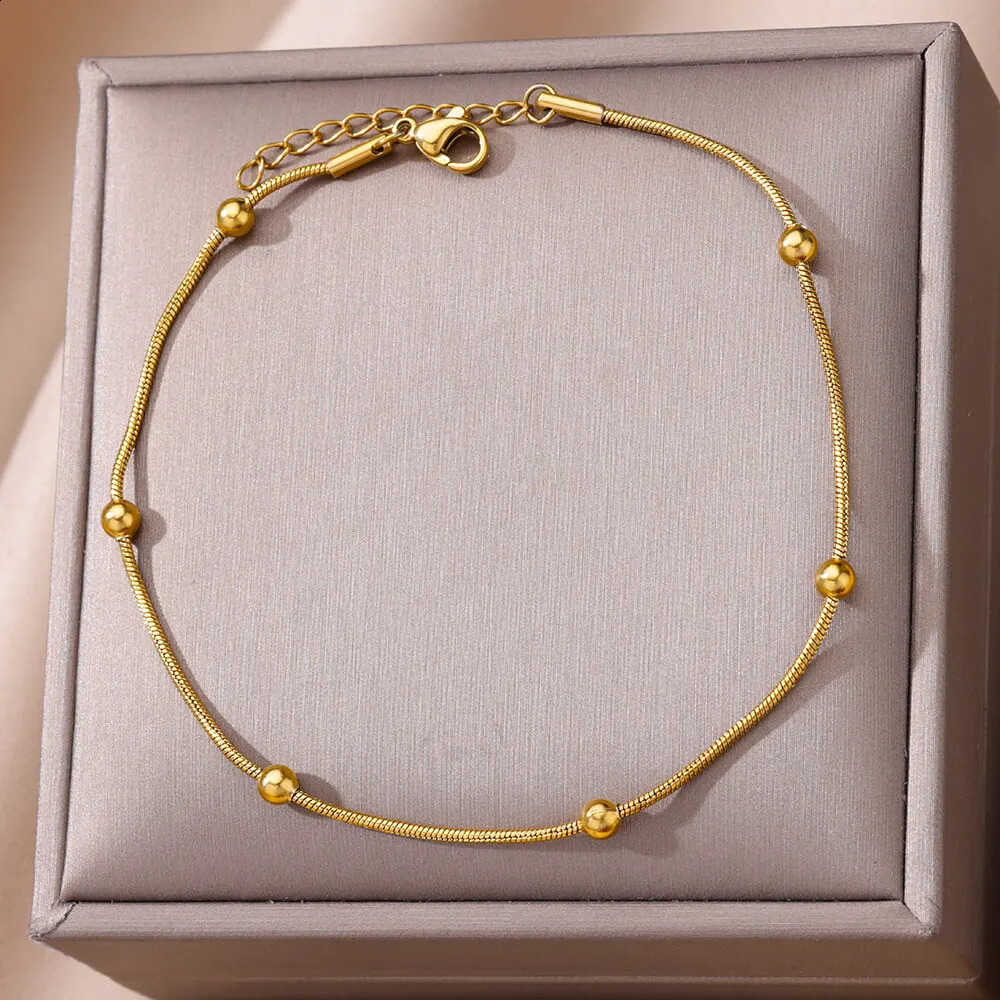 Anklets for Women Stainless Steel Gold Color Chain Anklet Female Summer Beach Accessories Foot Leg Bracelets Fashion Jewelry 250606