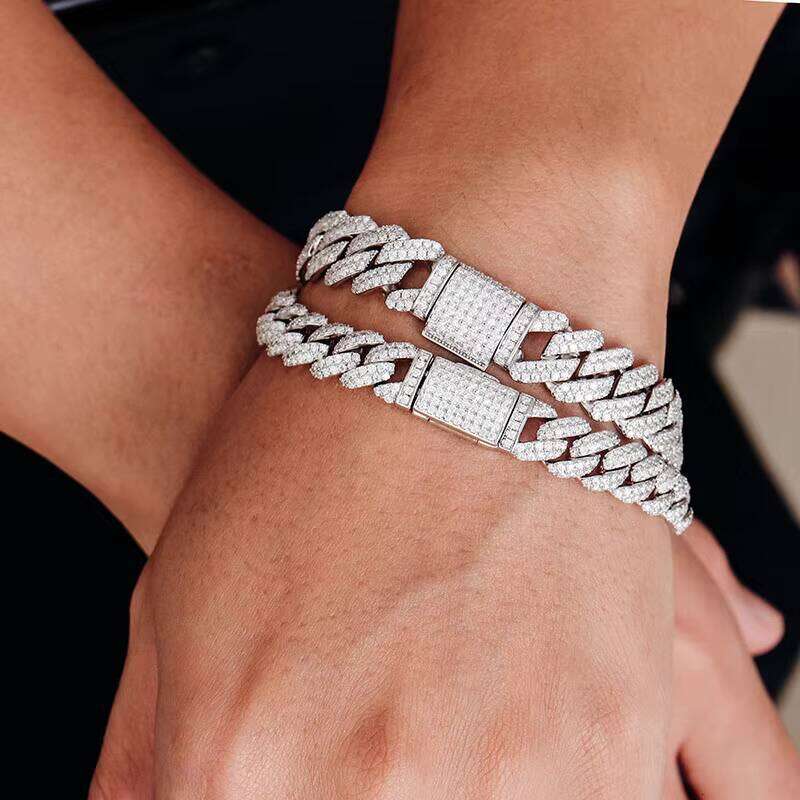 Hip Hop 12mm 10mm Pure Sier Real White Gold Plated Ice Out Miami Cuban Chain or Bracelet Necklace