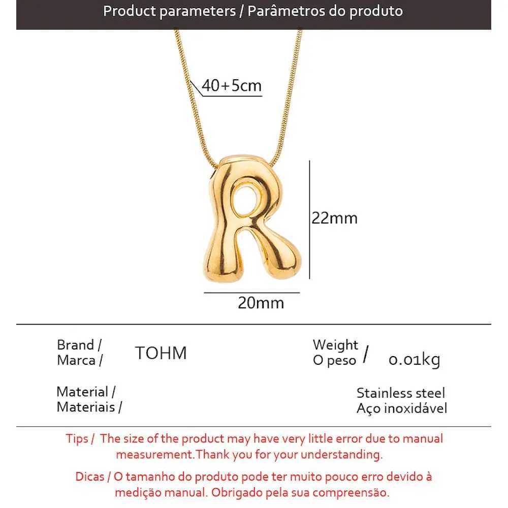 TOHM A-Z Gold Color Chunky Balloon Bubble Initial Letter Pendant Choker Necklaces for Men and Women Custom Personalized Jewelry W250618