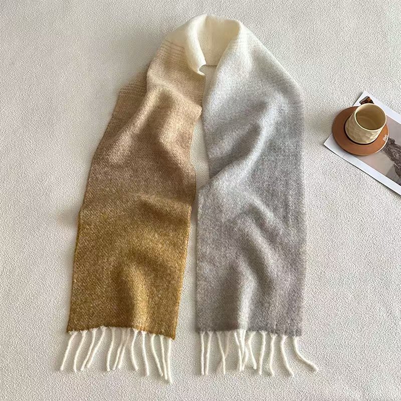 T997 gradient wool scarf thick winter retro soft colorful shawl versatile student warm long neck scarf