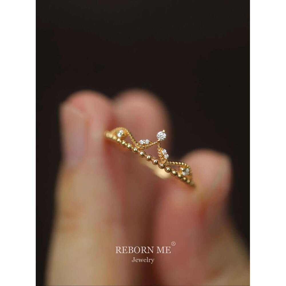 French Micro Paved Zircon for Women Princess Palace Style Light Luxury Crown Open Versatile Ring