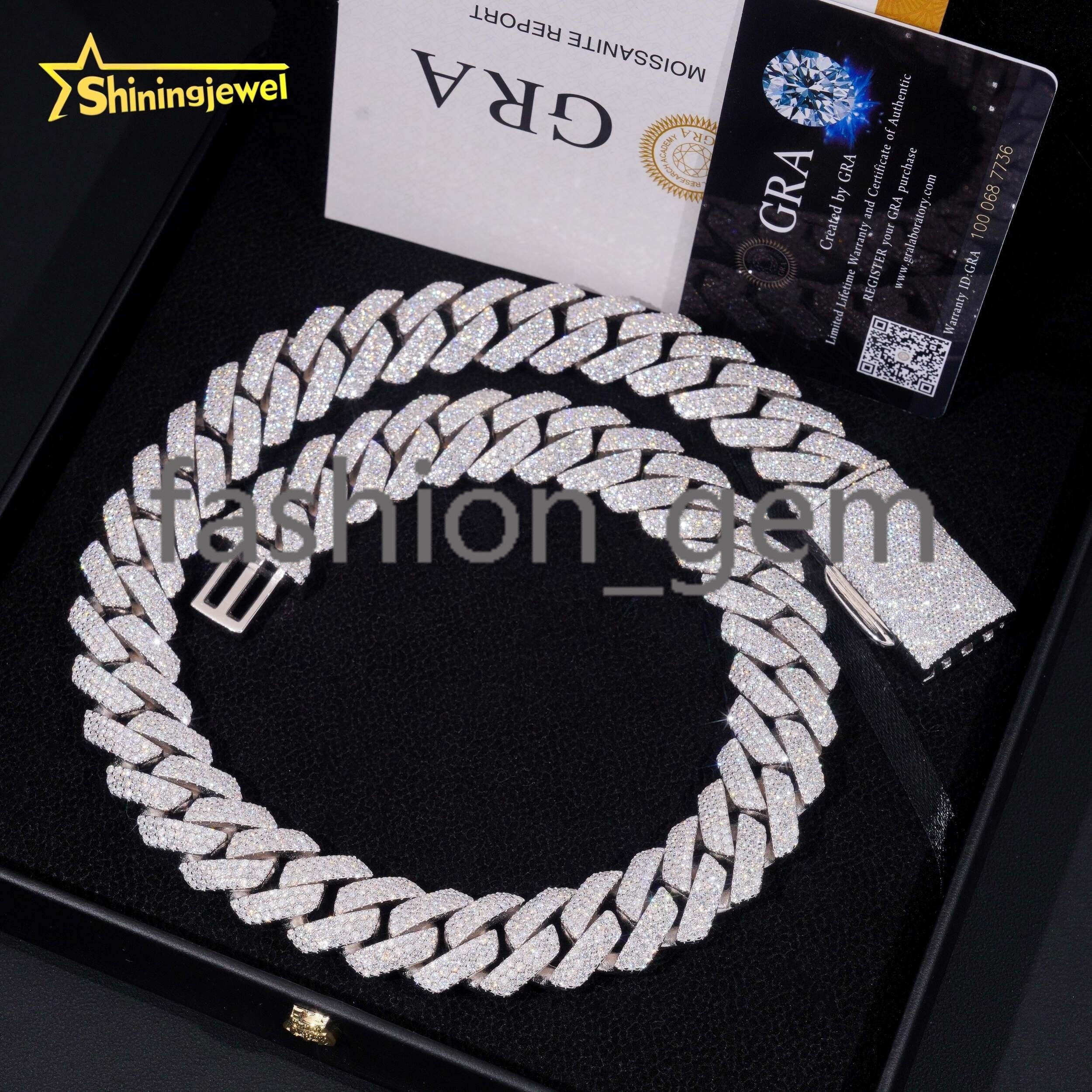 GRA Certificate Solid Hip Hop 20mm Iced Out Mens Miami 925 Silver Moissanite Cuban Link Chain