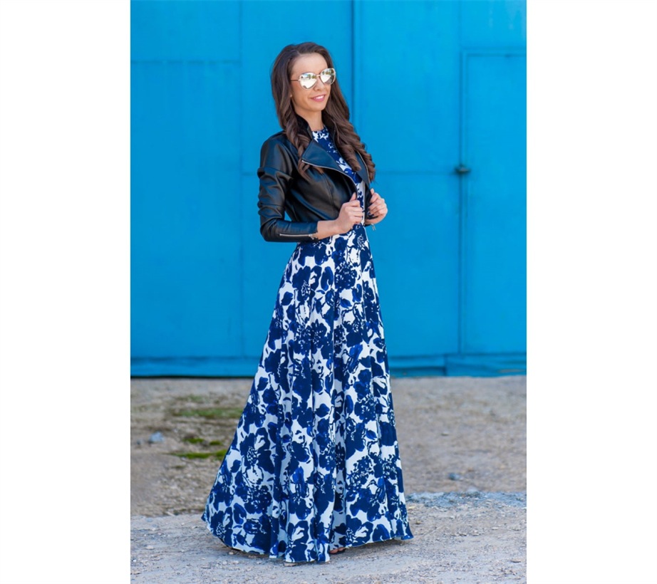 European and American parent-child long dress, summer sleeveless new blue and white porcelain dress long style high waist big swing mother and woman s