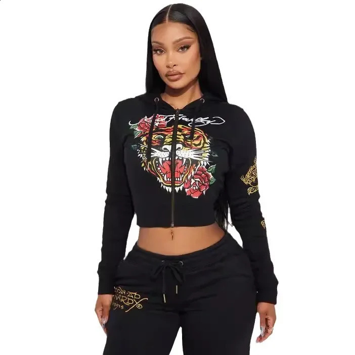 Comfortable Casual Fashion Streetwear Zipper Hooded Printed Two-Piece Set Womens Clothing Vibrant Artistic 250617