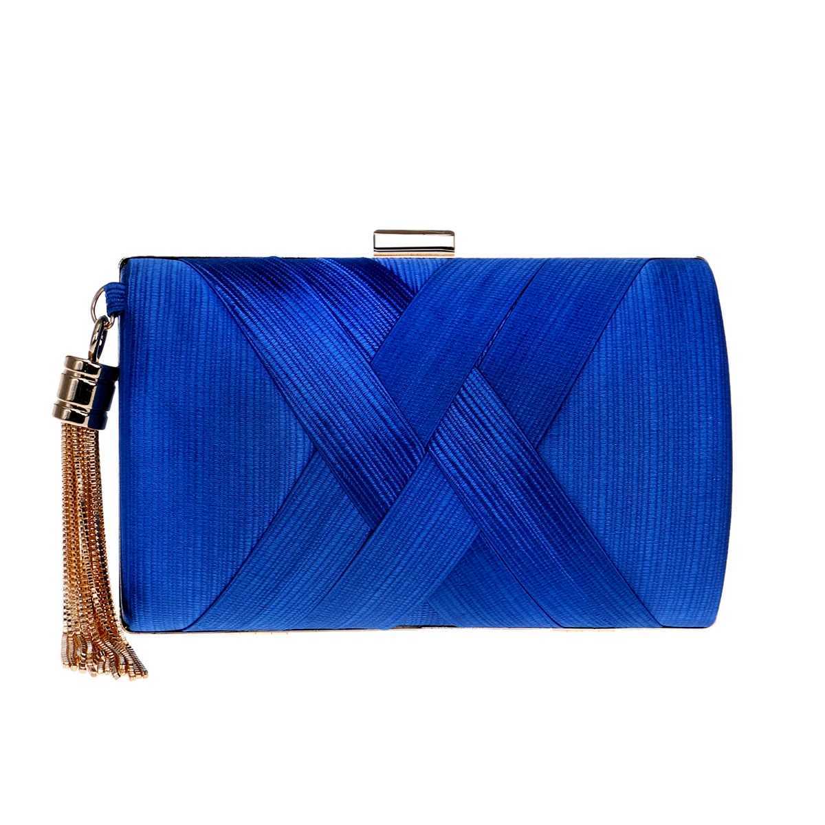Chain Shoulder Mixed Fashion Party Wedding Handbags Purse Metal Tassel Women Evening Bags Criss-Cross Satin Clutches Z250618